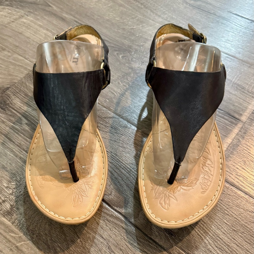 Born Black/Tan Leather Thong Wedge Women's Sandals Size 9 / 40.5 - Picture 4 of 14